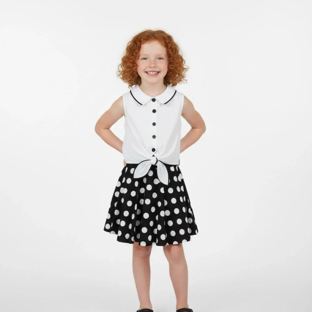 Kate Mack Sock Hop Retro 2pc Cropped Top & Polka Dot Skirt Set Girls NWT sz‎ 8